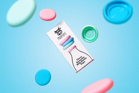 MOOPOPS Pack of 3 Pastel Silicone Milk Bottle Tops